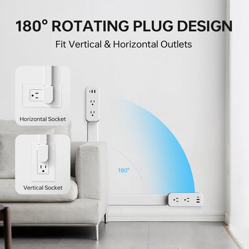 Rotating USB Outlet Extender Stick with Adjustable Power Strip