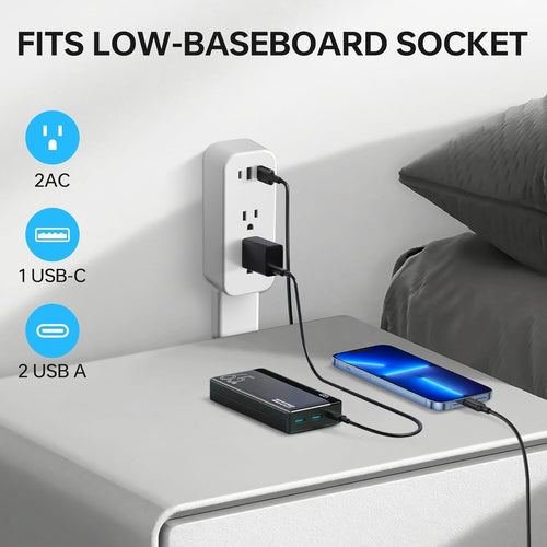 Rotating USB Outlet Extender Stick with Adjustable Power Strip